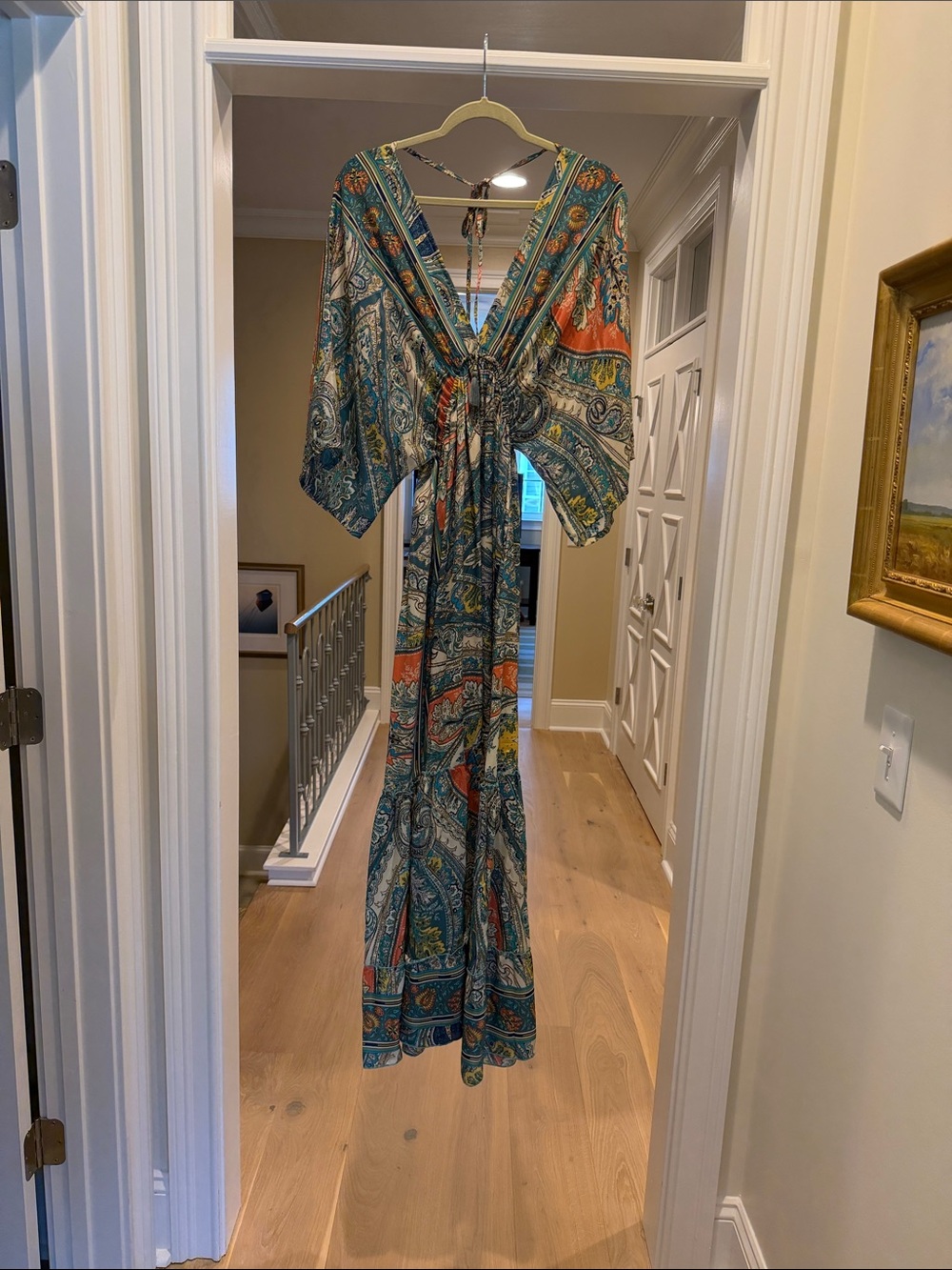 Punk and Silver Bohemian Maxi Dress with Teal and Orange Paisley Print